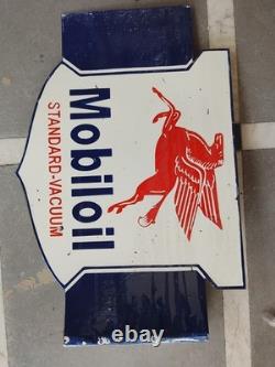 Porcelian Mobiloil Enamel Sign Size 24x16 Inches Double Sided With Flange