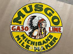 Porcelian Musgo Gasoline Enamel Sign Size 36 Inches Double Sided