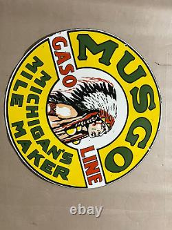 Porcelian Musgo Gasoline Enamel Sign Size 36 Inches Double Sided