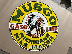 Porcelian Musgo Gasoline Enamel Sign Size 36 Inches Double Sided
