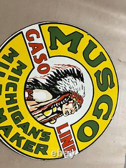 Porcelian Musgo Gasoline Enamel Sign Size 36 Inches Double Sided