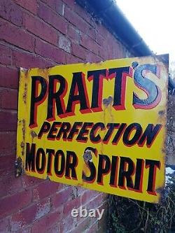Pratts enamel sign Double Sided flanged wall sign Pratts Motor Spirit garage #1