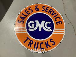 Prisitiine 42 Dual Sided Porcelain GMC Parts & Service Sign