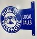 Public Telephone Flange Porcelain Vintage Enamel Sign Local Calls 12 X 9 Inches