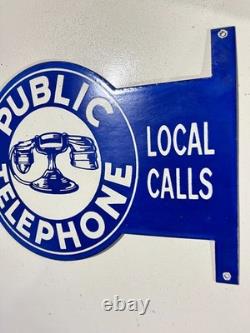 Public Telephone Flange Porcelain Vintage Enamel Sign Local Calls 12 x 9 Inches Public Telephone Flange Porcelain Vintage Enamel Sign Local Calls 12 x 9 Inches