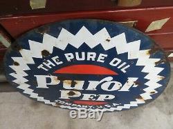 Pure Oil Purol Pep Double Sided Porcelain Curb Sign Burdick Newberry 25 1/2'