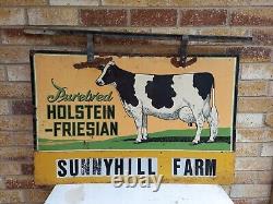 Purebred Holstein-Friesian Cow Sign Double Sided metal 36 x 24 Old Original