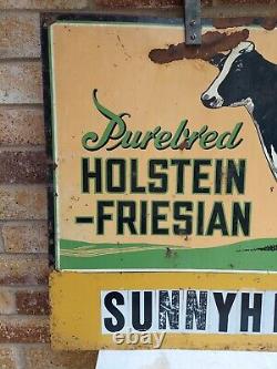 Purebred Holstein-Friesian Cow Sign Double Sided metal 36 x 24 Old Original