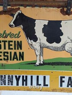 Purebred Holstein-Friesian Cow Sign Double Sided metal 36 x 24 Old Original