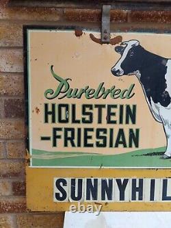 Purebred Holstein-Friesian Cow Sign Double Sided metal 36 x 24 Old Original