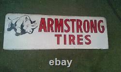RARE 1940's ARMSTRONG TIRES DOUBLE SIDED FLANGE SIGN. LOOK
