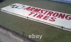 RARE 1940's ARMSTRONG TIRES DOUBLE SIDED FLANGE SIGN. LOOK