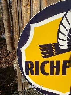 RARE 1953 6' Richfield Gasoline Sign. Porcelain. Double Sided. Clean