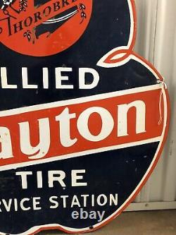 RARE Dayton Thorobred Tire Service Porcelain ADVERTISING Double Sided Sign