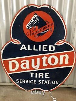 RARE Dayton Thorobred Tire Service Porcelain ADVERTISING Double Sided Sign