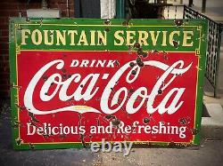 RARE Double Sided COCA COLA Fountain Service Porcelain Sign 60X42 1930s USA