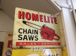 RARE Homelite Chainsaw Double Sided Metal Flange Sign Hardware Tools