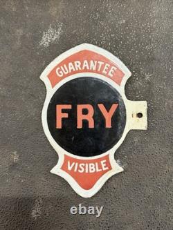 RARE Original Fry Visible Gas Pump Double Sided Porcelain Flange Sign antique RARE Original Fry Visible Gas Pump Double Sided Porcelain Flange Sign antique