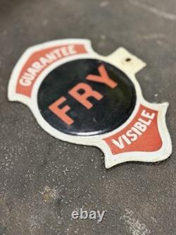 RARE Original Fry Visible Gas Pump Double Sided Porcelain Flange Sign antique