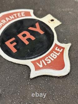 RARE Original Fry Visible Gas Pump Double Sided Porcelain Flange Sign antique