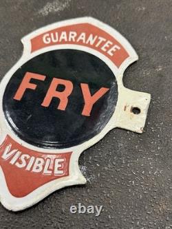 RARE Original Fry Visible Gas Pump Double Sided Porcelain Flange Sign antique