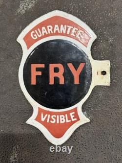 RARE Original Fry Visible Gas Pump Double Sided Porcelain Flange Sign antique
