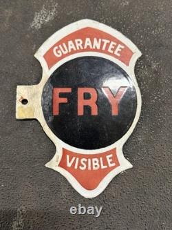 RARE Original Fry Visible Gas Pump Double Sided Porcelain Flange Sign antique