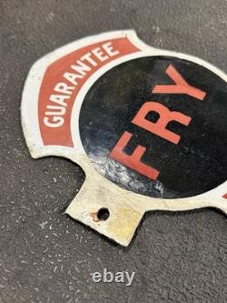 RARE Original Fry Visible Gas Pump Double Sided Porcelain Flange Sign antique