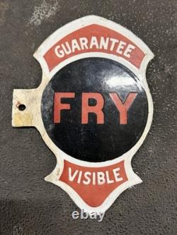 RARE Original Fry Visible Gas Pump Double Sided Porcelain Flange Sign antique