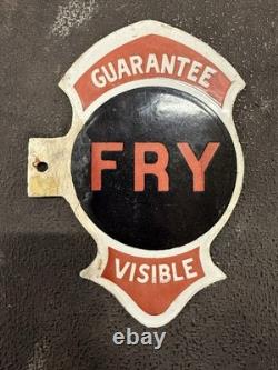 RARE Original Fry Visible Gas Pump Double Sided Porcelain Flange Sign antique