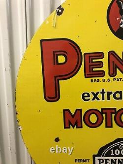 RARE Original Penotol Motor Oil Porcelain DOUBLE SIDED 36 Sign! ATLANTA