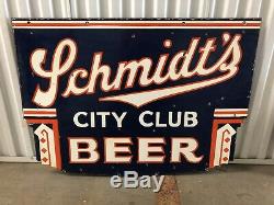 RARE Schmidts City Club DOUBLE SIDED Porcelain Advertising Beer Sign! Wow
