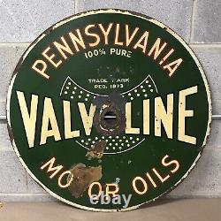 RARE VALVOLINE Pennsylvania MOTOR OILS 30 double sided Painted Sign gas oil