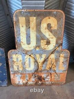 RARE Vintage Original US ROYAL TIRES Dealer DOUBLE SIDE Vertical Metal Sign