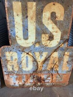 RARE Vintage Original US ROYAL TIRES Dealer DOUBLE SIDE Vertical Metal Sign