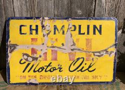 RARE Vtg PORCELAIN Double Sided CHAMPLIN MOTOR OIL Gas Station Advertising SIGN