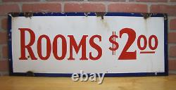 ROOMS $2.00 Old Double Sided Porcelain Advertising Sign General Steel Wares Prod