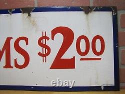 ROOMS $2.00 Old Double Sided Porcelain Advertising Sign General Steel Wares Prod