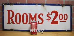 ROOMS $2.00 Old Double Sided Porcelain Advertising Sign General Steel Wares Prod