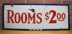 ROOMS $2.00 Old Double Sided Porcelain Advertising Sign General Steel Wares Prod
