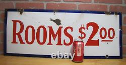 ROOMS $2.00 Old Double Sided Porcelain Advertising Sign General Steel Wares Prod