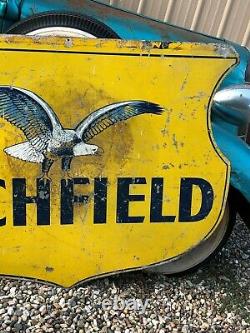 RaRe Large ORIGINAL Vintage RICHFIELD Gas Station Sign Gas Oil Double Sided OLD