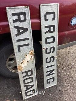 Railroad Crossing Sign Antique Cast Iron 2 Pieces and Double-sided + bracket VTG