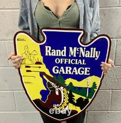 Rand McNally Official Garage Double Sided Die Cut Metal Sign Indian Gas Oil