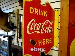 Rare1940 COCACOLA Flanged Double Sided Porcelain Sign 20 X 18 Made in Canada