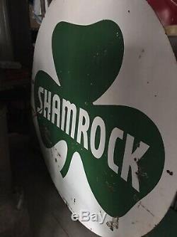 RareVintage Shamrock Oil And Gas sign porcelain double sided 1950s 6 footer Nice