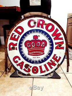 Rare 1915 30 Red Crown Gasoline Double Sided Porcelain Sign