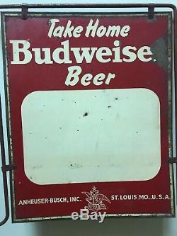 Rare 1930s Budweiser Beer Sign Tin St Louis MO double Sided Vintage Busch Old