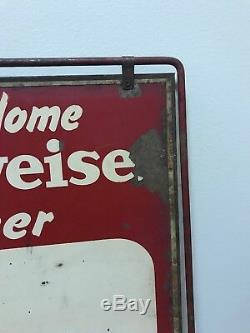 Rare 1930s Budweiser Beer Sign Tin St Louis MO double Sided Vintage Busch Old