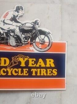 Rare 1930s Good Year Tires Double sided flange die cut porcelain enamel sign